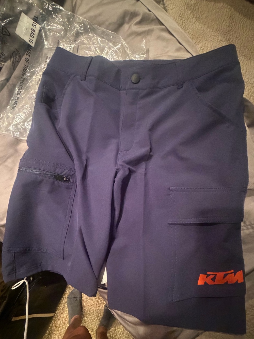 KTM FACTORY RACING Men's Navy Cargo Shorts with Orange Logo Accent NEW